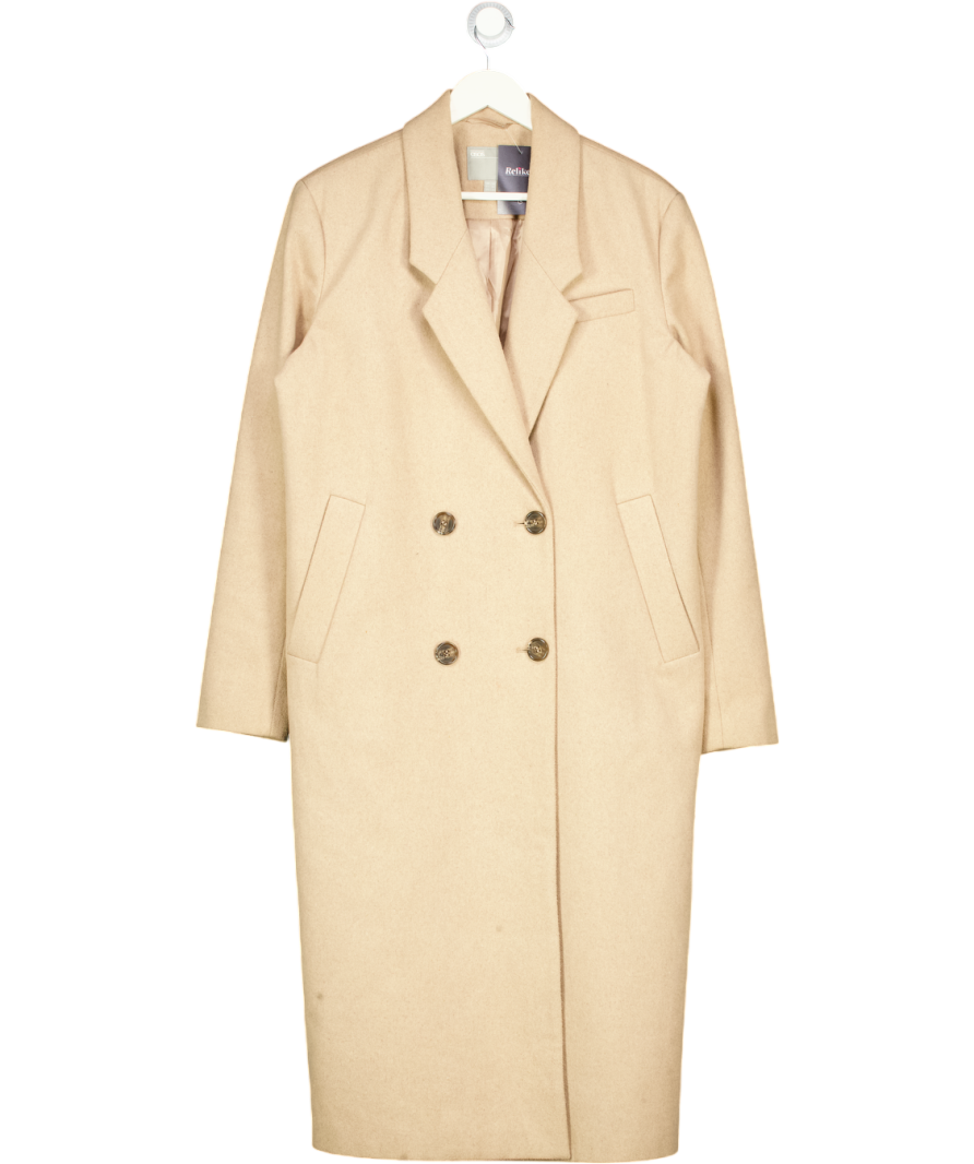ASOS Beige Double Breasted Wool-look Long Coat UK 10