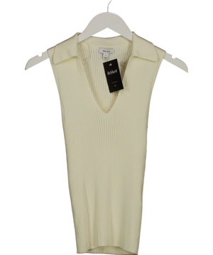 REISS Cream Izzie V-neck Ribbed Top UK S