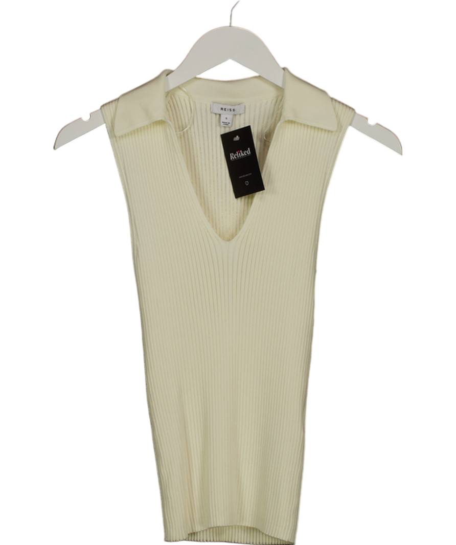 REISS Cream Izzie V-neck Ribbed Top UK S