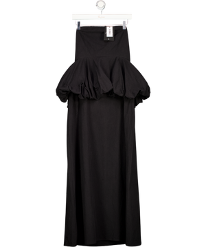 4th & Reckless Black Nikita Puff-ball Peplum-waist Cotton Maxi Dress UK 12