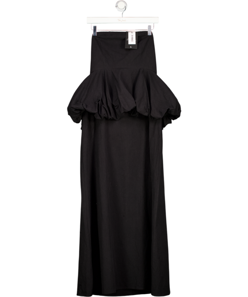 4th & Reckless Black Nikita Puff-ball Peplum-waist Cotton Maxi Dress UK 12