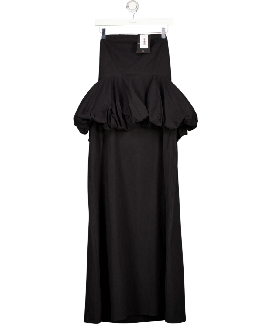 4th & Reckless Black Nikita Puff-ball Peplum-waist Cotton Maxi Dress UK 12