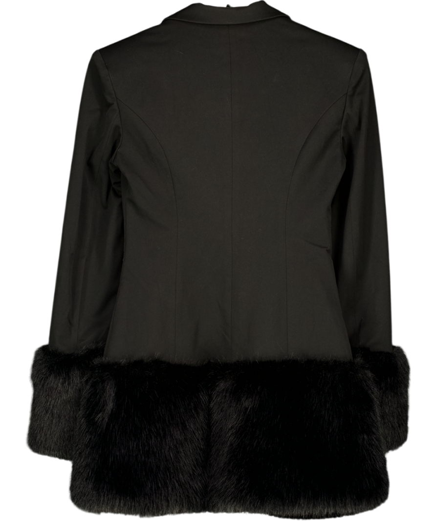 MISS CIRCLE Wenona Black Fur Trimmed V-neck Mini Blazer Dress UK S