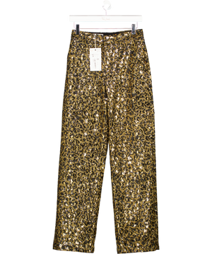 ZARA Brown Animal Print Sequinned Straight-leg Trousers UK XS
