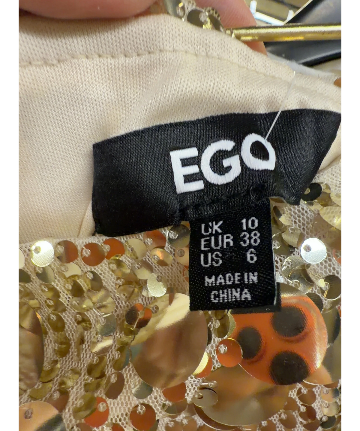 Ego Metallic Colour, size UK 10 — care label