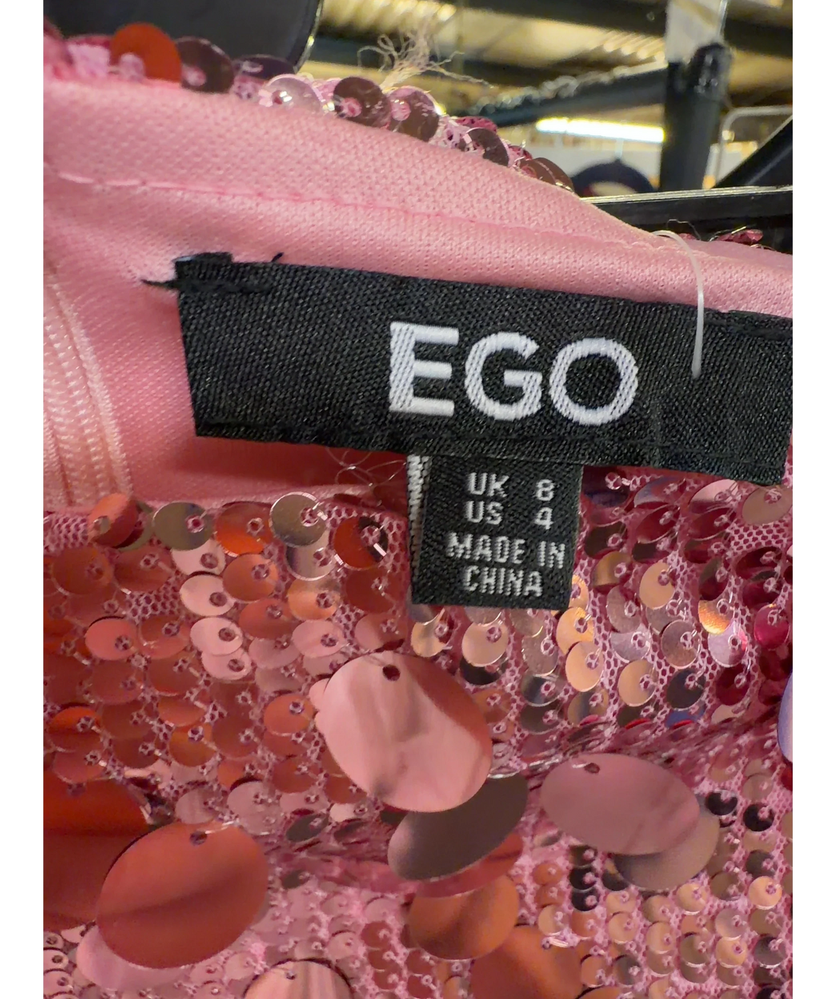 Ego Pink pink sequin mini skirt, size UK 8 — detail