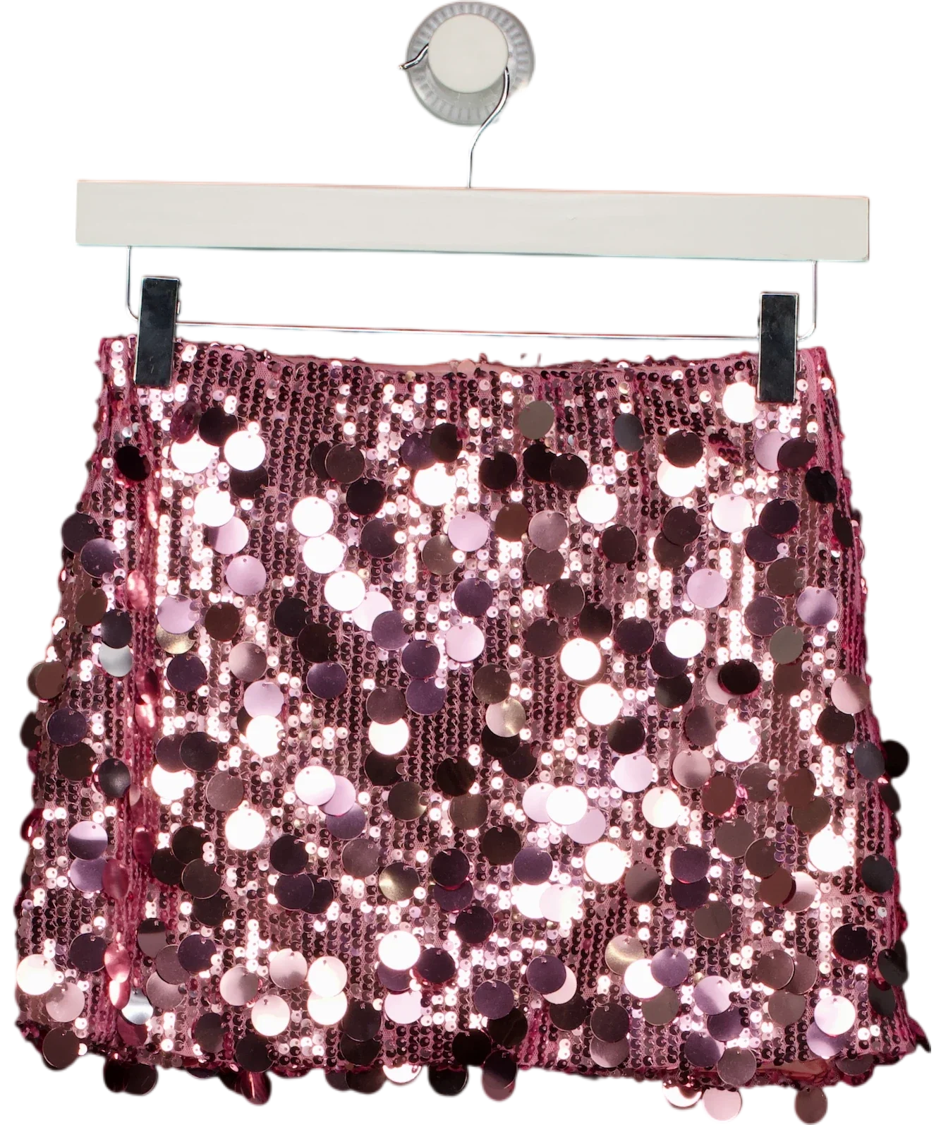 Ego Pink pink sequin mini skirt, size UK 8 — front