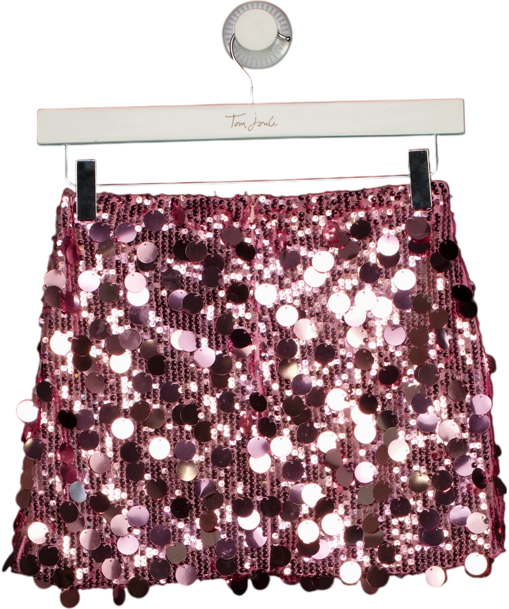 Ego Pink pink sequin mini skirt, size UK 8 — back