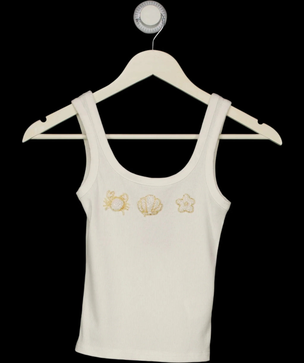 WHITE FOX White Be The One Beaded Shell Rib Tank White, size UK XS — detail