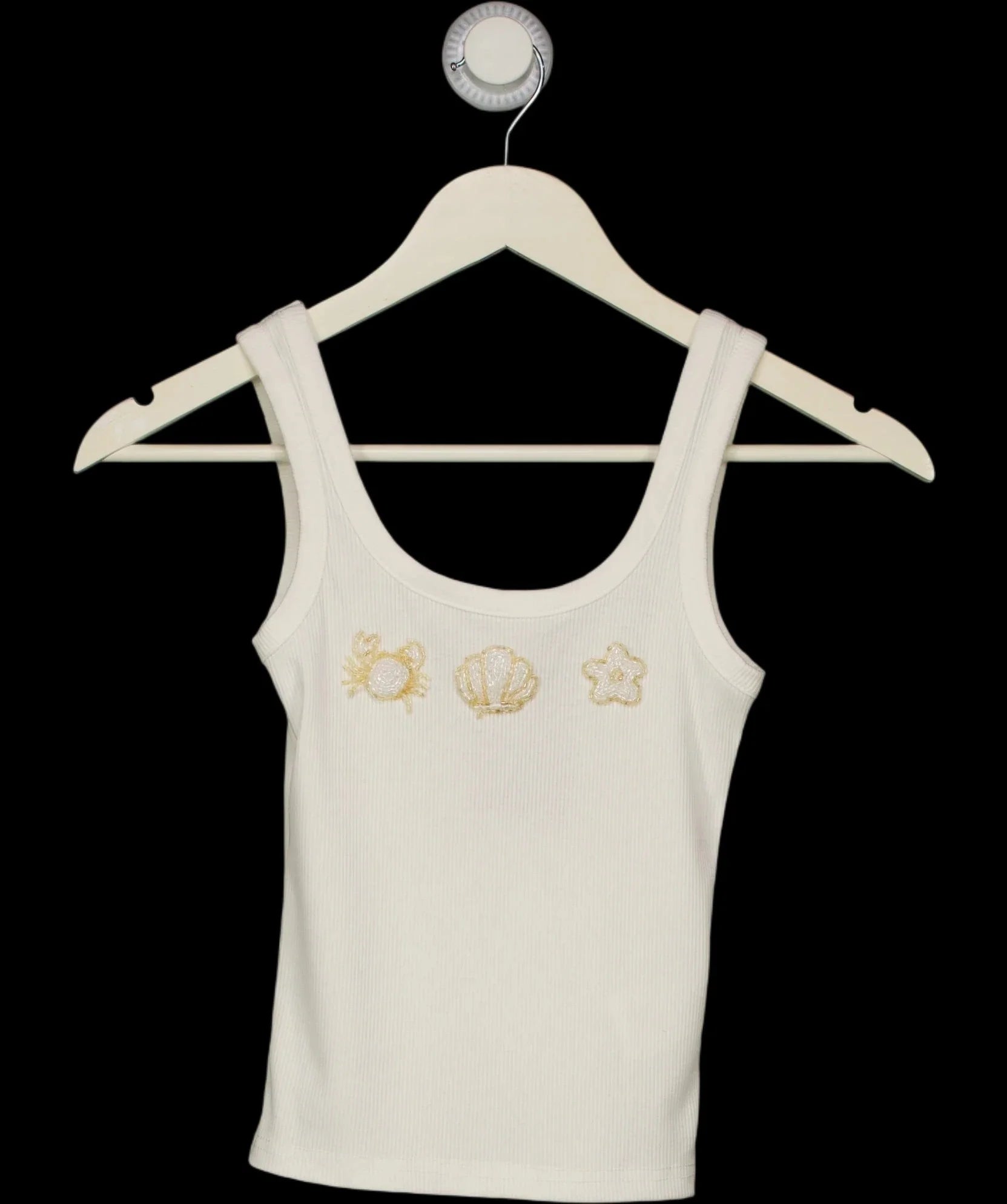 WHITE FOX White Be The One Beaded Shell Rib Tank White, size UK XS — detail
