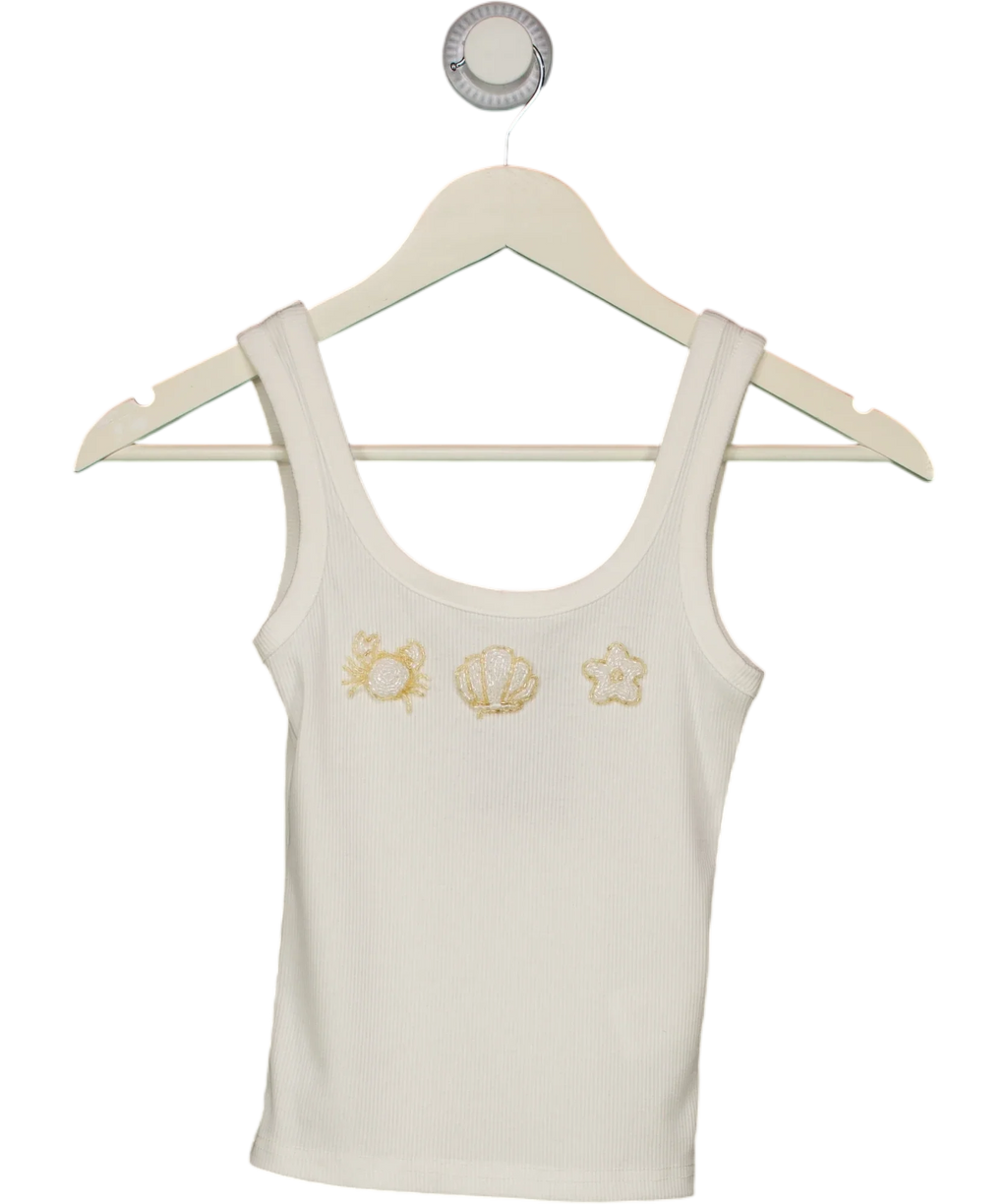WHITE FOX White Be The One Beaded Shell Rib Tank White, size UK XS — front