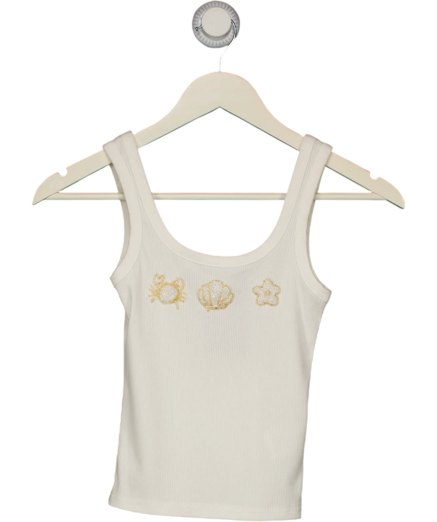 WHITE FOX White Be The One Beaded Shell Rib Tank White, size UK XS — front
