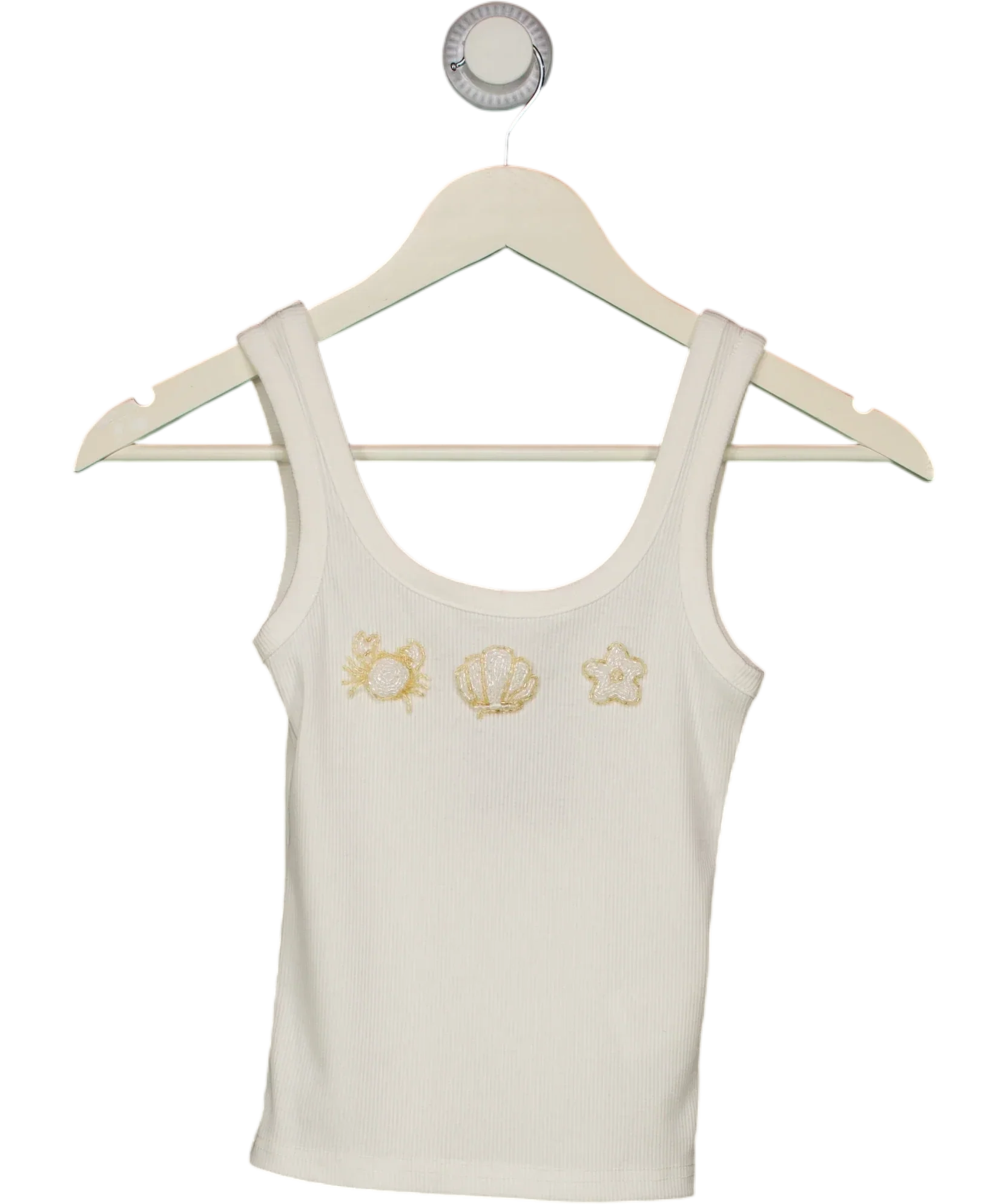 WHITE FOX White Be The One Beaded Shell Rib Tank White, size UK XS — front