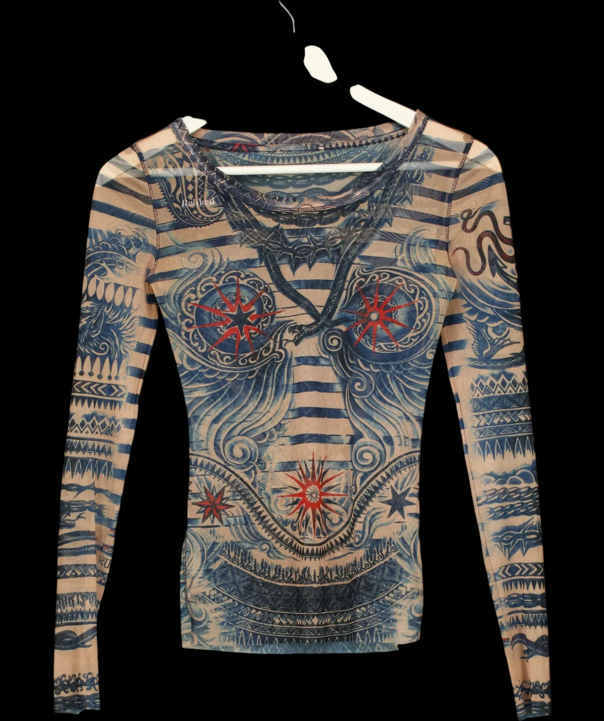 LINDEX Multicoloured x Jean Paul Gaultier Tattoo Mesh Long Sleeve Top Multicolor, size UK S — detail