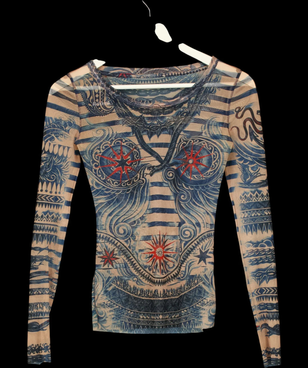 LINDEX Multicoloured x Jean Paul Gaultier Tattoo Mesh Long Sleeve Top Multicolor, size UK S — detail
