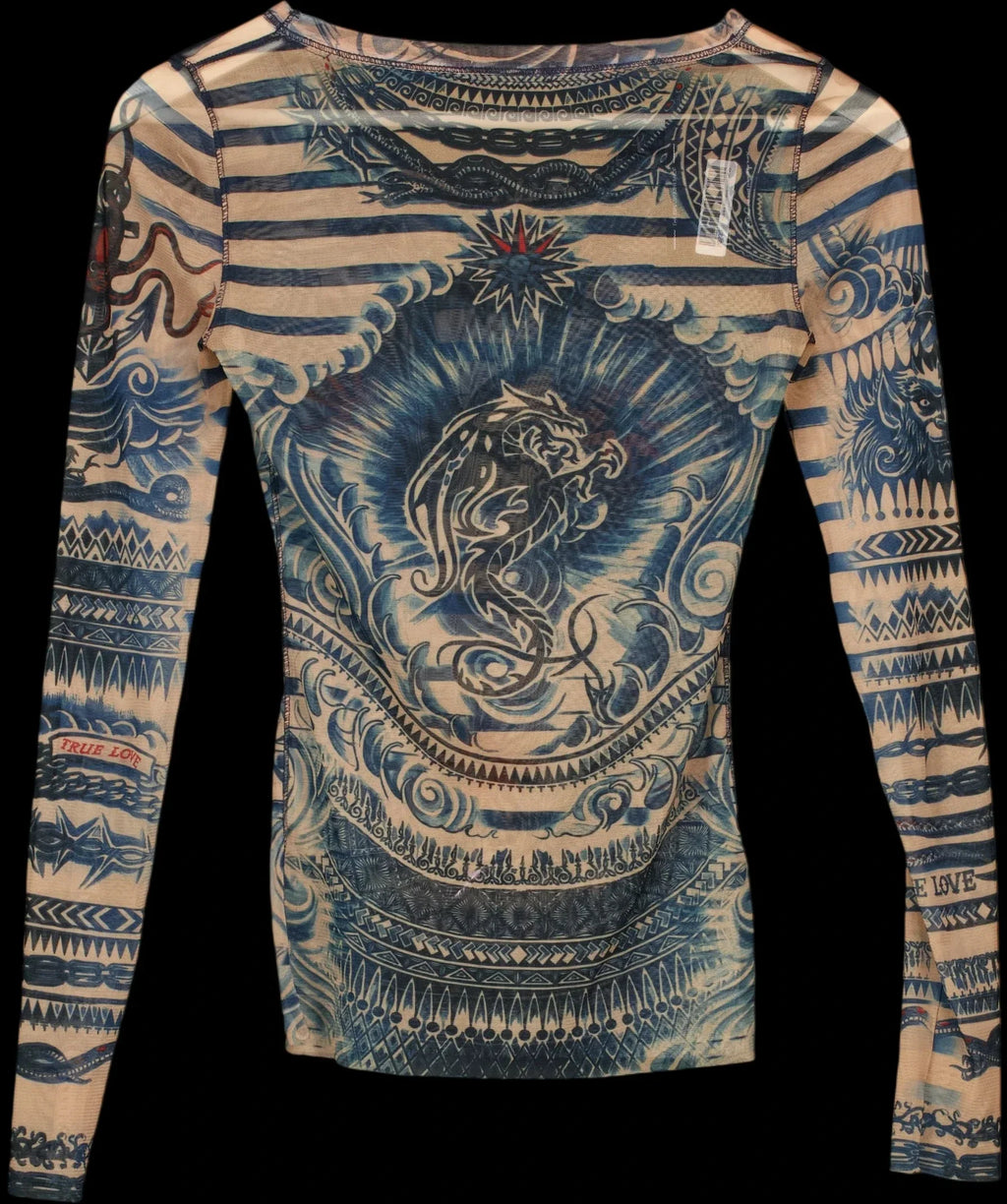LINDEX Multicoloured x Jean Paul Gaultier Tattoo Mesh Long Sleeve Top Multicolor, size UK S — label