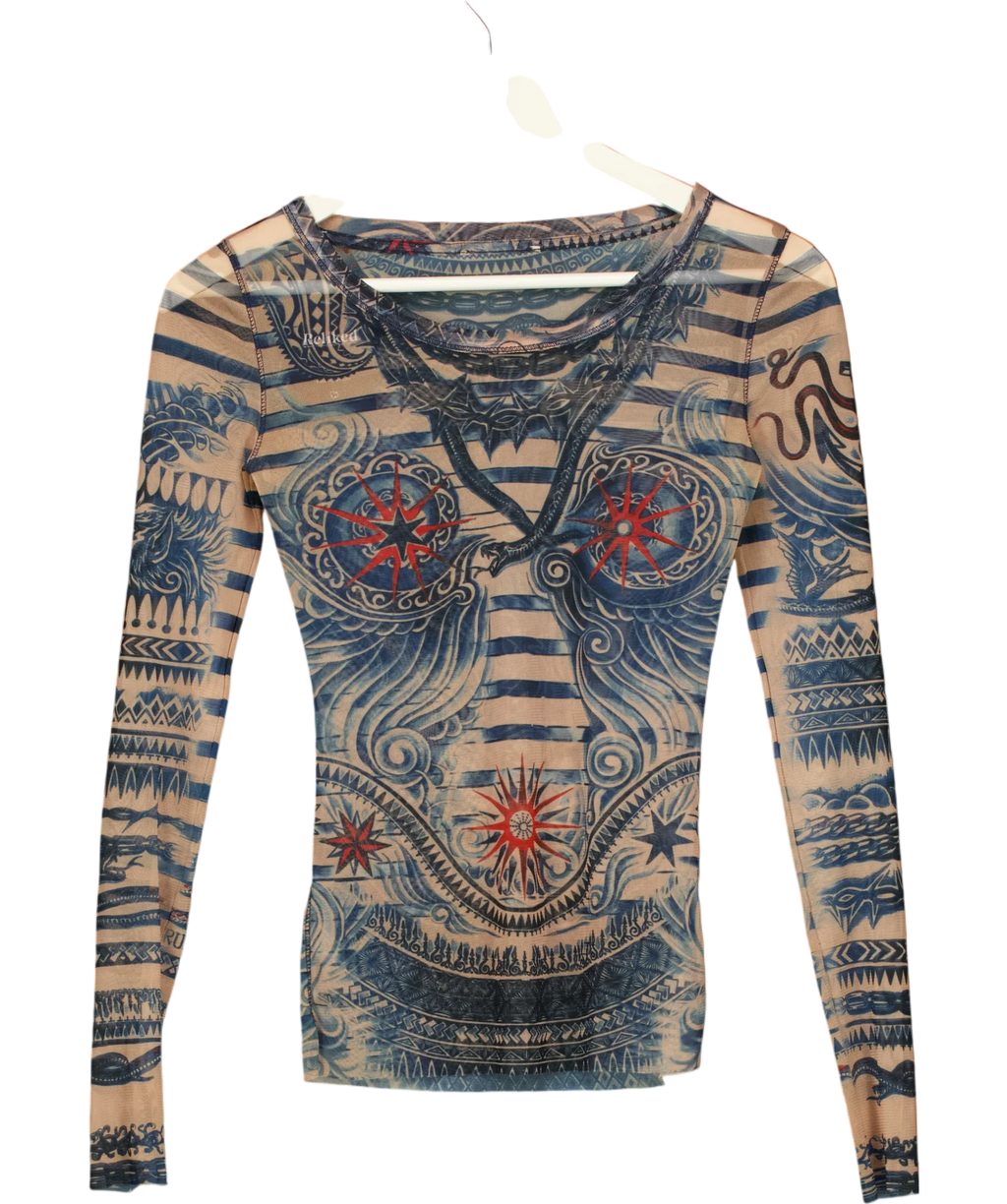LINDEX Multicoloured x Jean Paul Gaultier Tattoo Mesh Long Sleeve Top Multicolor, size UK S — front