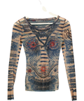 LINDEX Multicoloured x Jean Paul Gaultier Tattoo Mesh Long Sleeve Top Multicolor, size UK S — front