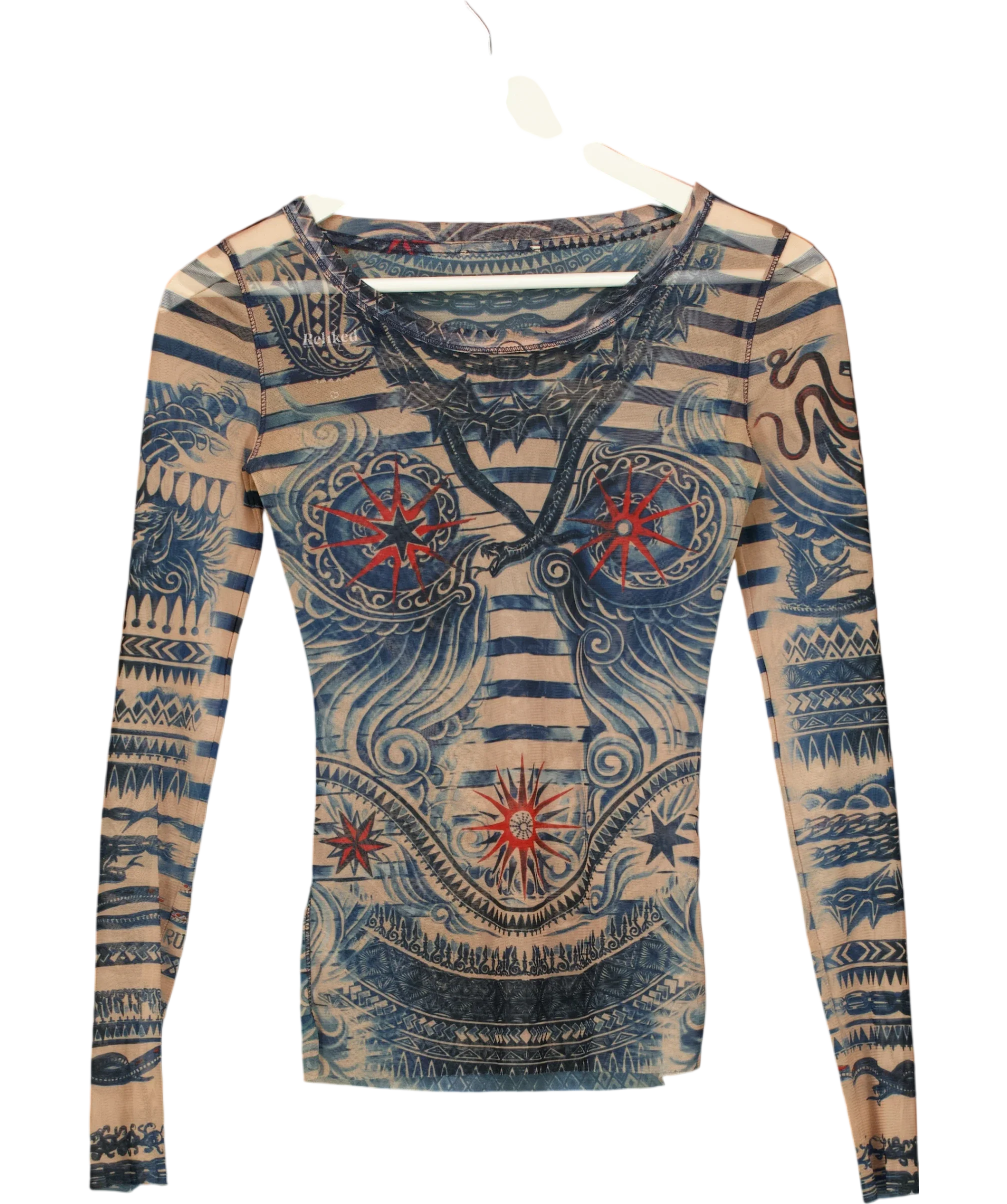 LINDEX Multicoloured x Jean Paul Gaultier Tattoo Mesh Long Sleeve Top Multicolor, size UK S — front