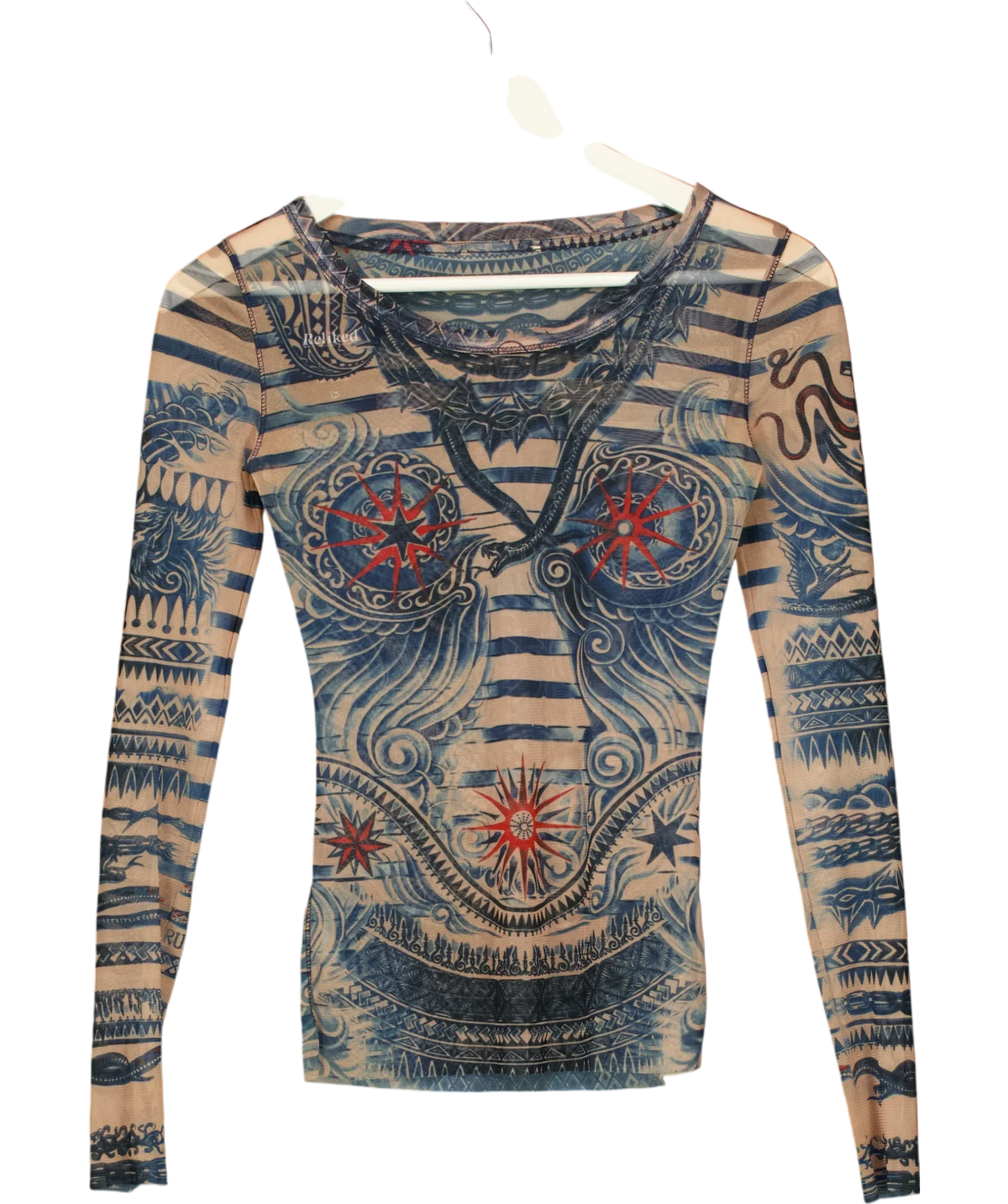 LINDEX Multicoloured x Jean Paul Gaultier Tattoo Mesh Long Sleeve Top Multicolor, size UK S — front
