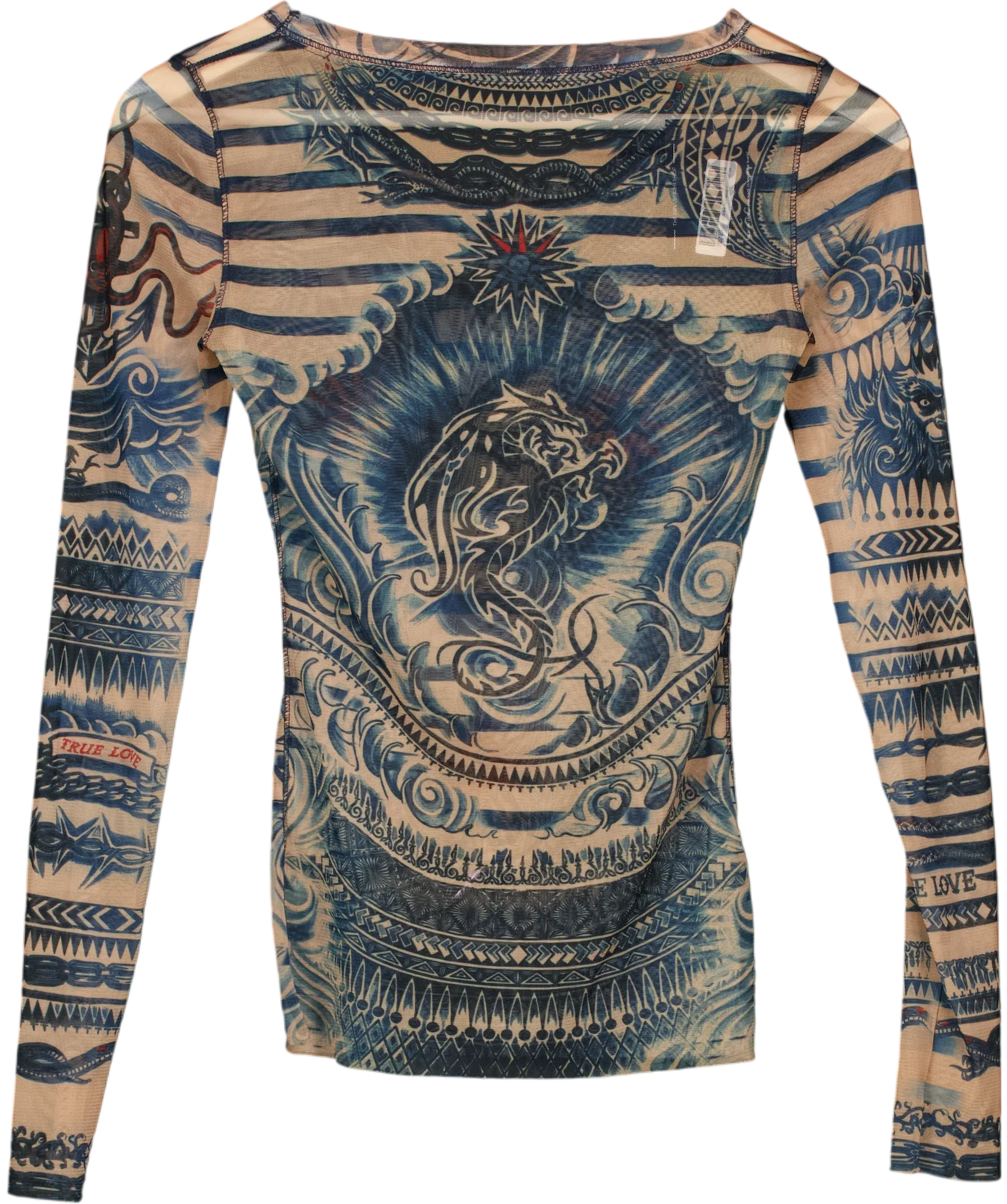 LINDEX Multicoloured x Jean Paul Gaultier Tattoo Mesh Long Sleeve Top Multicolor, size UK S — back