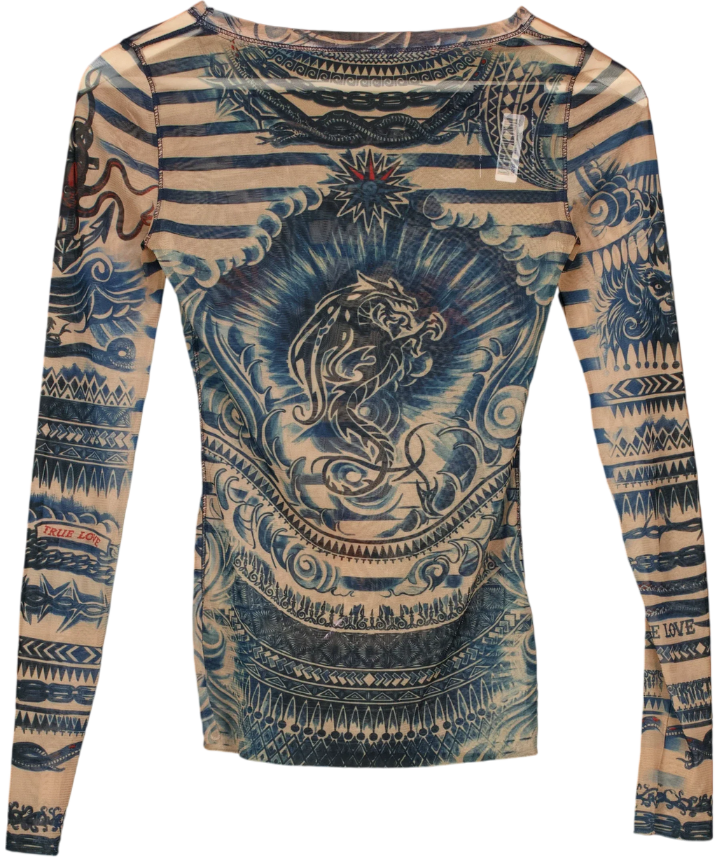 LINDEX Multicoloured x Jean Paul Gaultier Tattoo Mesh Long Sleeve Top Multicolor, size UK S — back
