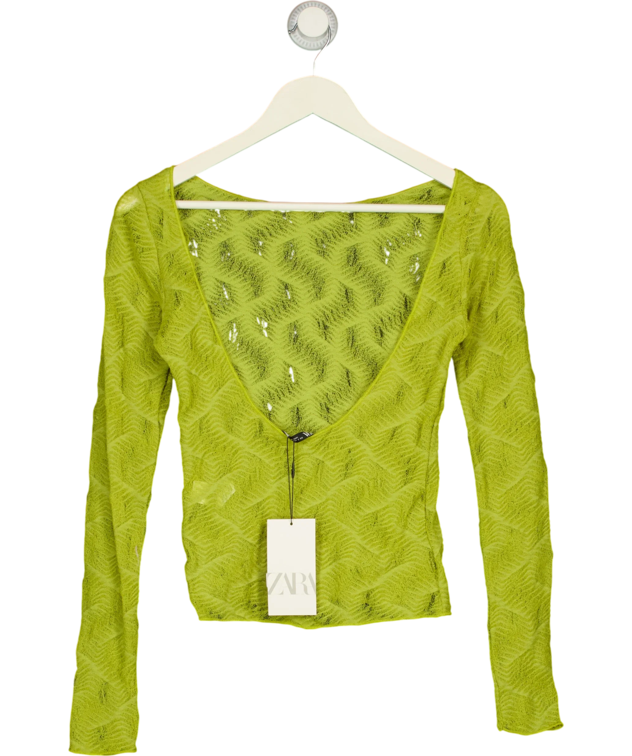 ZARA Green Open Back Lace Top, size UK S — back