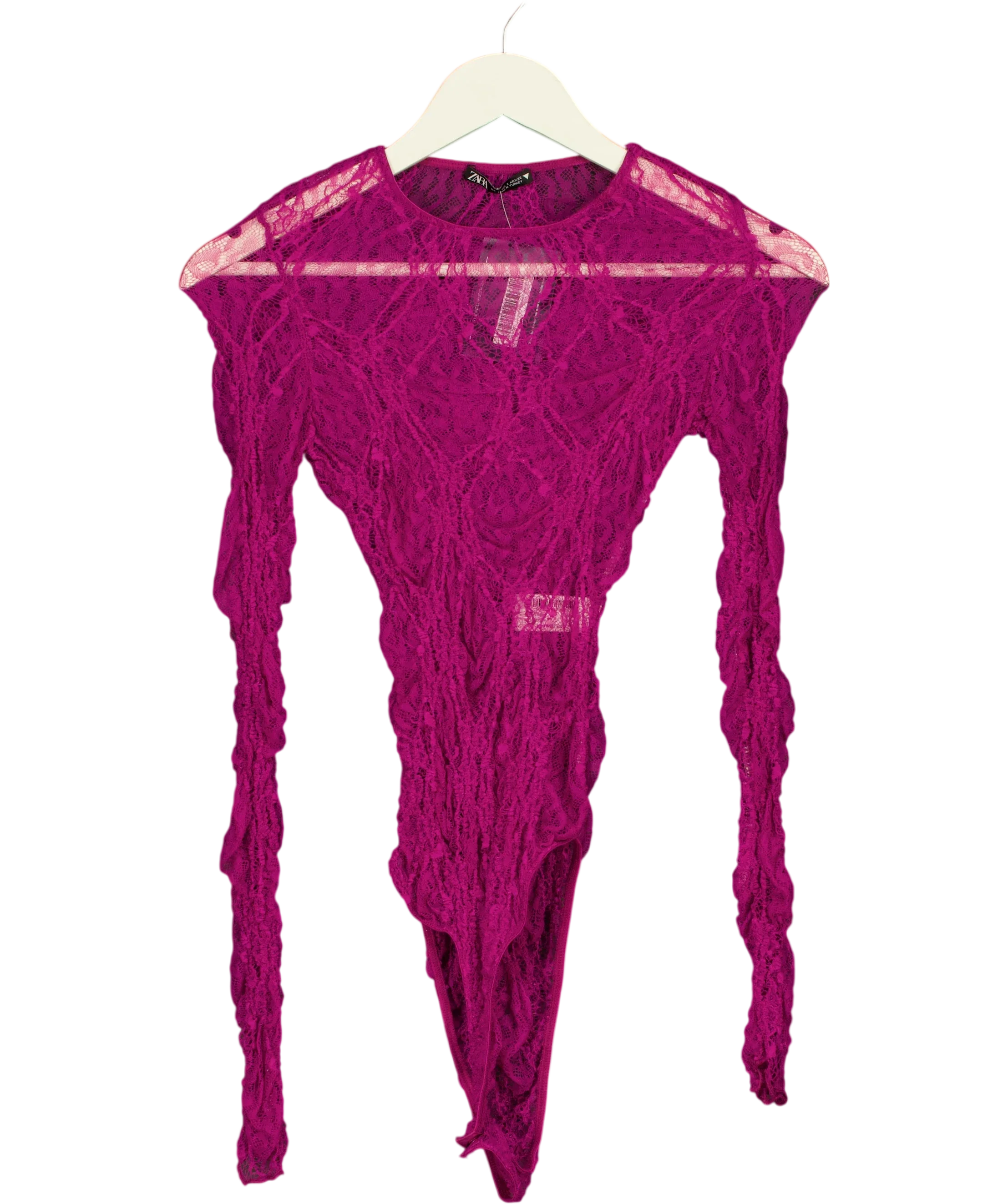 ZARA Pink pink floral lace bodysuit, size UK S — front