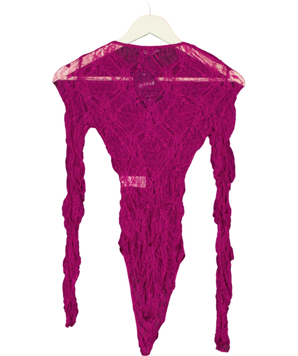 ZARA Pink pink floral lace bodysuit, size UK S — back