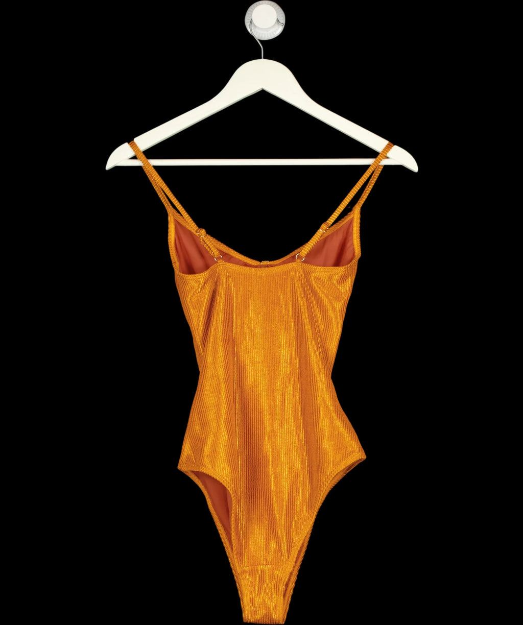 South Beach Orange Crinkle Cut-Out Swimsuit With Gold Hardware Detail in Copper Orange, size UK S — label