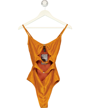 South Beach Crinkle Cut-out Swimsuit With Gold Hardware Detail In Copper Orange UK S