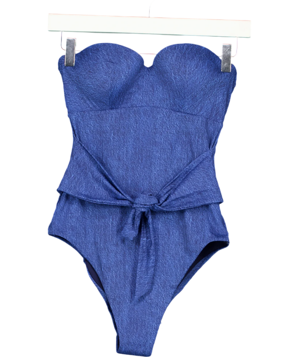 Guess Blue Guess Eco Denim Bandeau One Piece Swimsuit Blue, size UK M — front