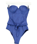 Guess Blue Guess Eco Denim Bandeau One Piece Swimsuit Blue, size UK M — front