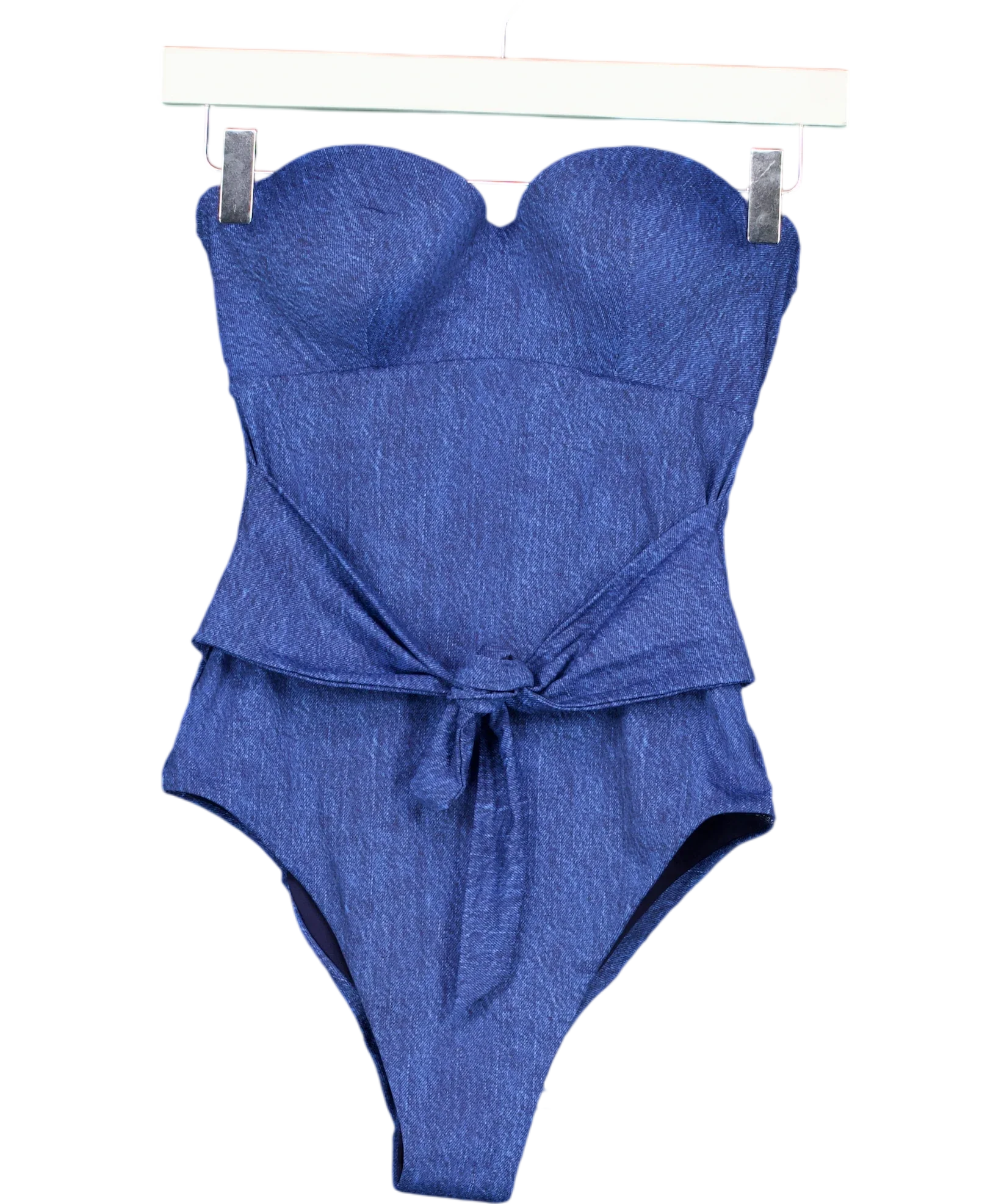 Guess Blue Guess Eco Denim Bandeau One Piece Swimsuit Blue, size UK M — front