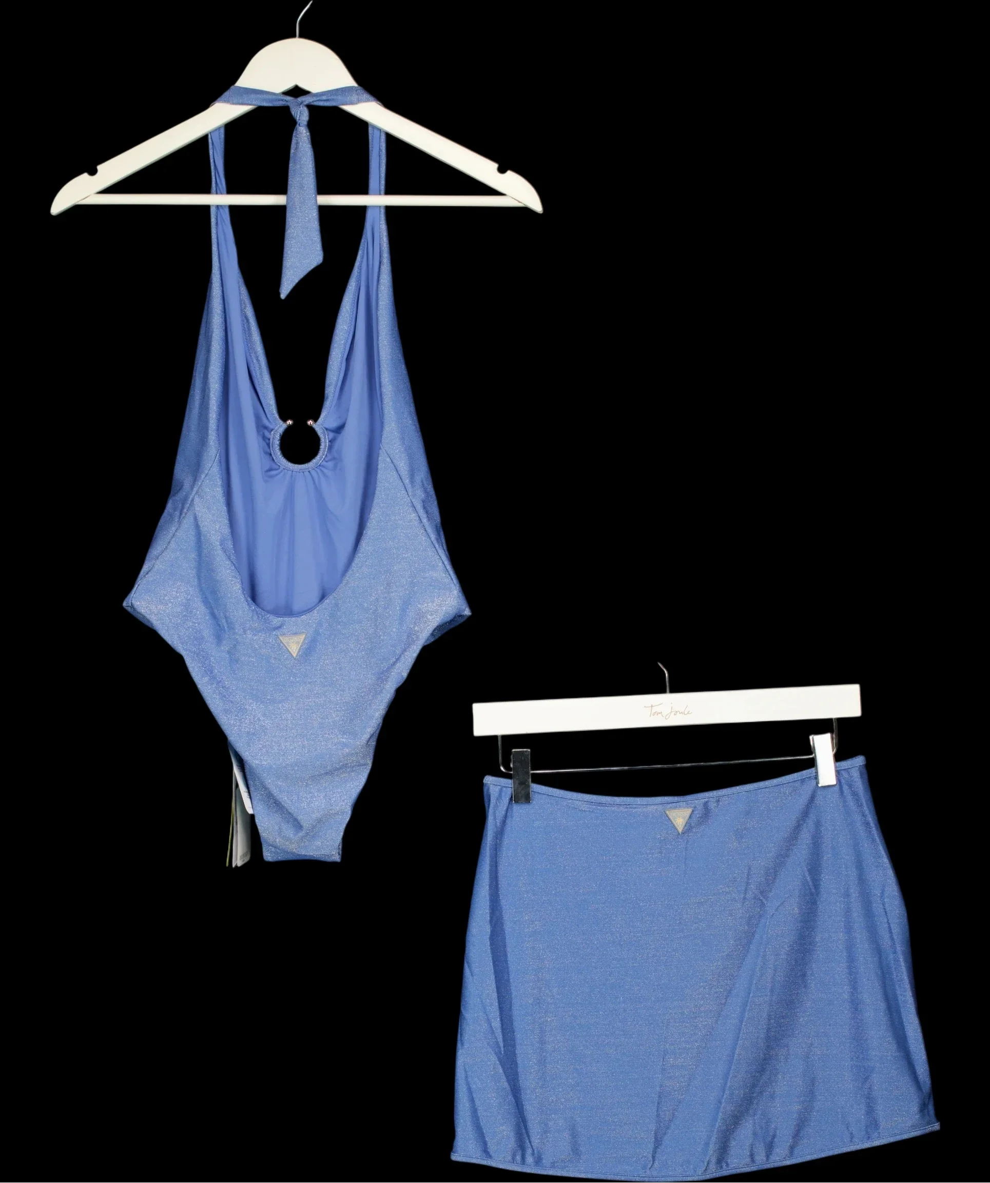 Guess Blue Blue Metallic Finish Side-Slit Swimsuit (UK S) and Beach Skirt (UK M)  2-Piece Set, size UK S/M — label
