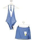 Guess Blue Blue Metallic Finish Side-Slit Swimsuit (UK S) and Beach Skirt (UK M)  2-Piece Set, size UK S/M — front