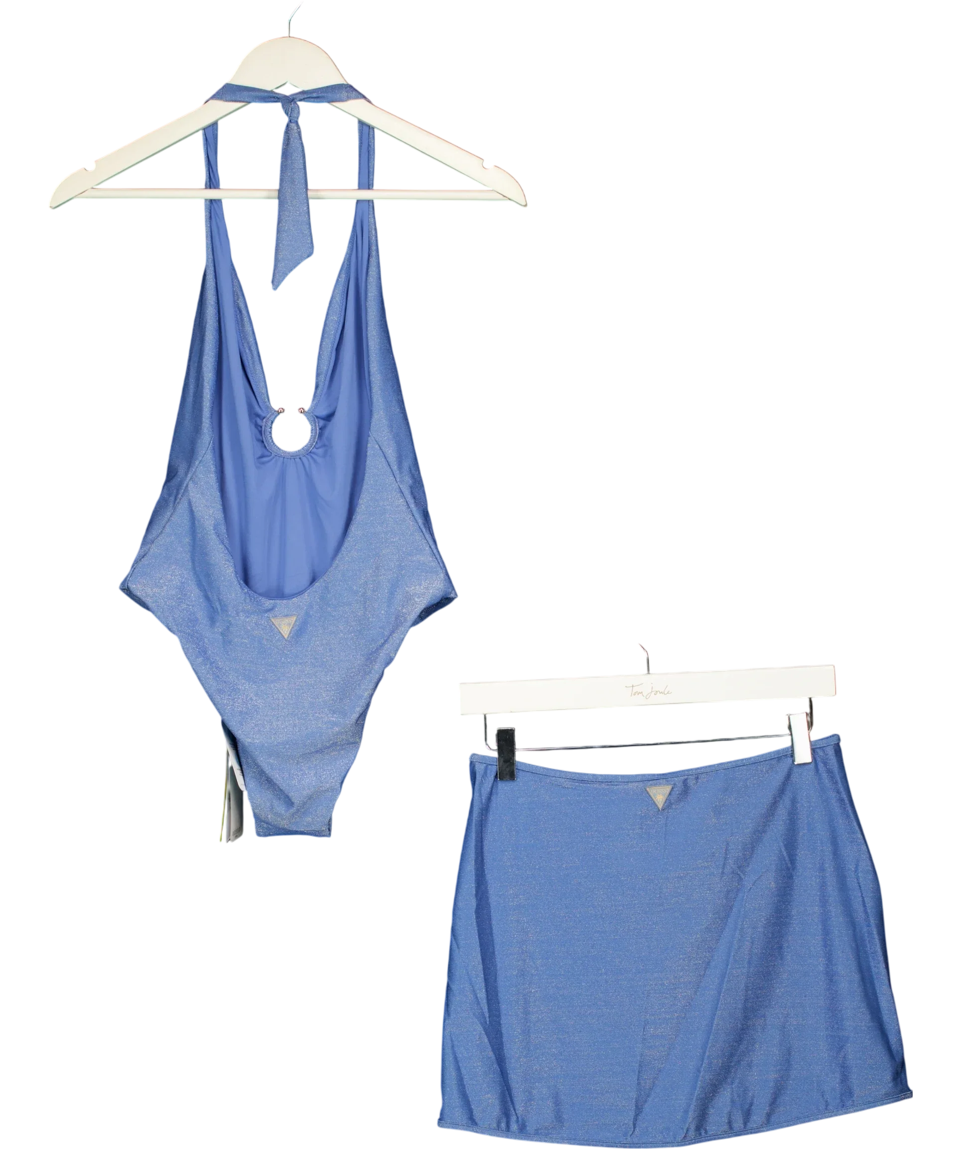 Guess Blue Blue Metallic Finish Side-Slit Swimsuit (UK S) and Beach Skirt (UK M)  2-Piece Set, size UK S/M — back