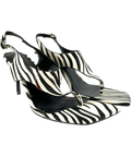 TOPSHOP Black Sandy hair on real leather toe thong high heeled sandal in black and white zebra, size UK 8 EU 41 👠 — front