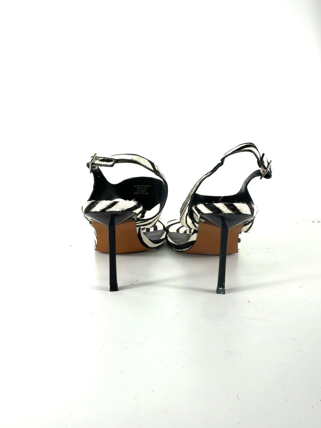TOPSHOP Black Sandy hair on real leather toe thong high heeled sandal in black and white zebra, size UK 8 EU 41 👠 — back
