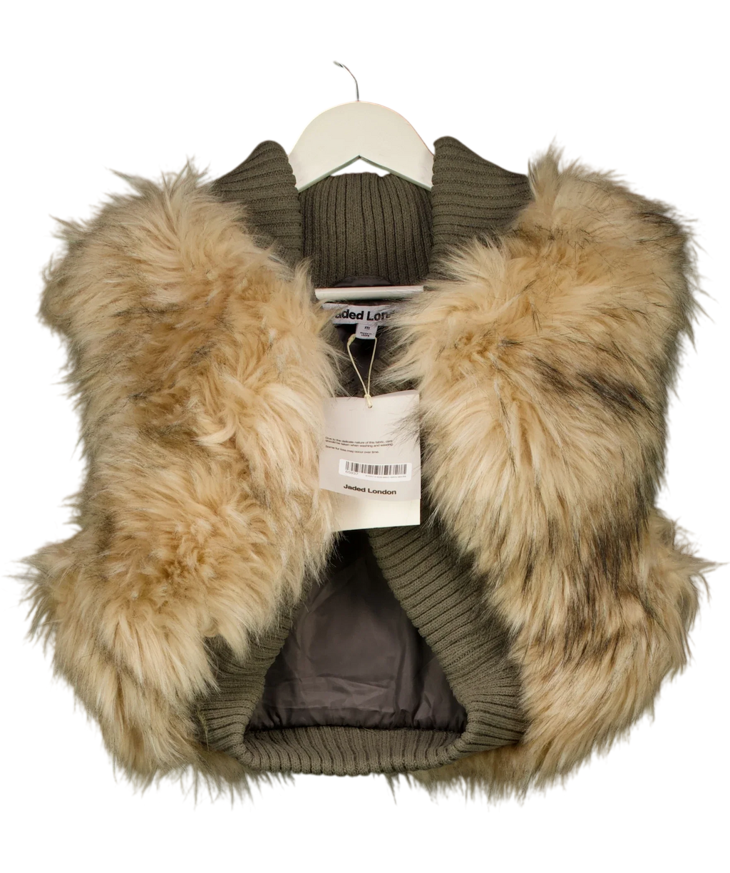 Jaded London Green Meka Faux Fur Knit Shrug Mu, size UK M — front