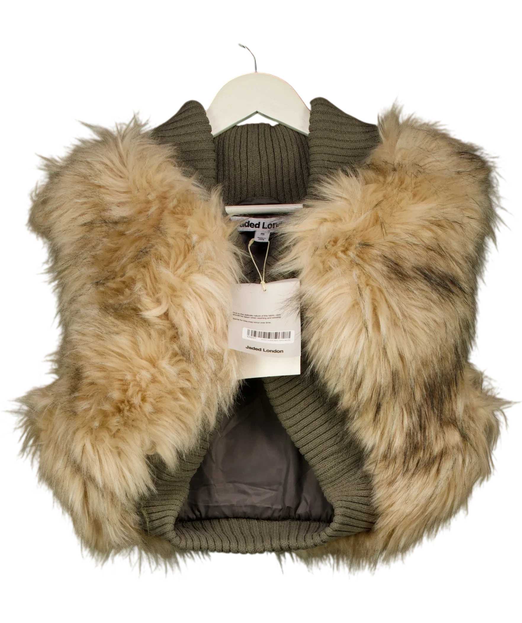 Jaded London Green Meka Faux Fur Knit Shrug Mu, size UK M — front