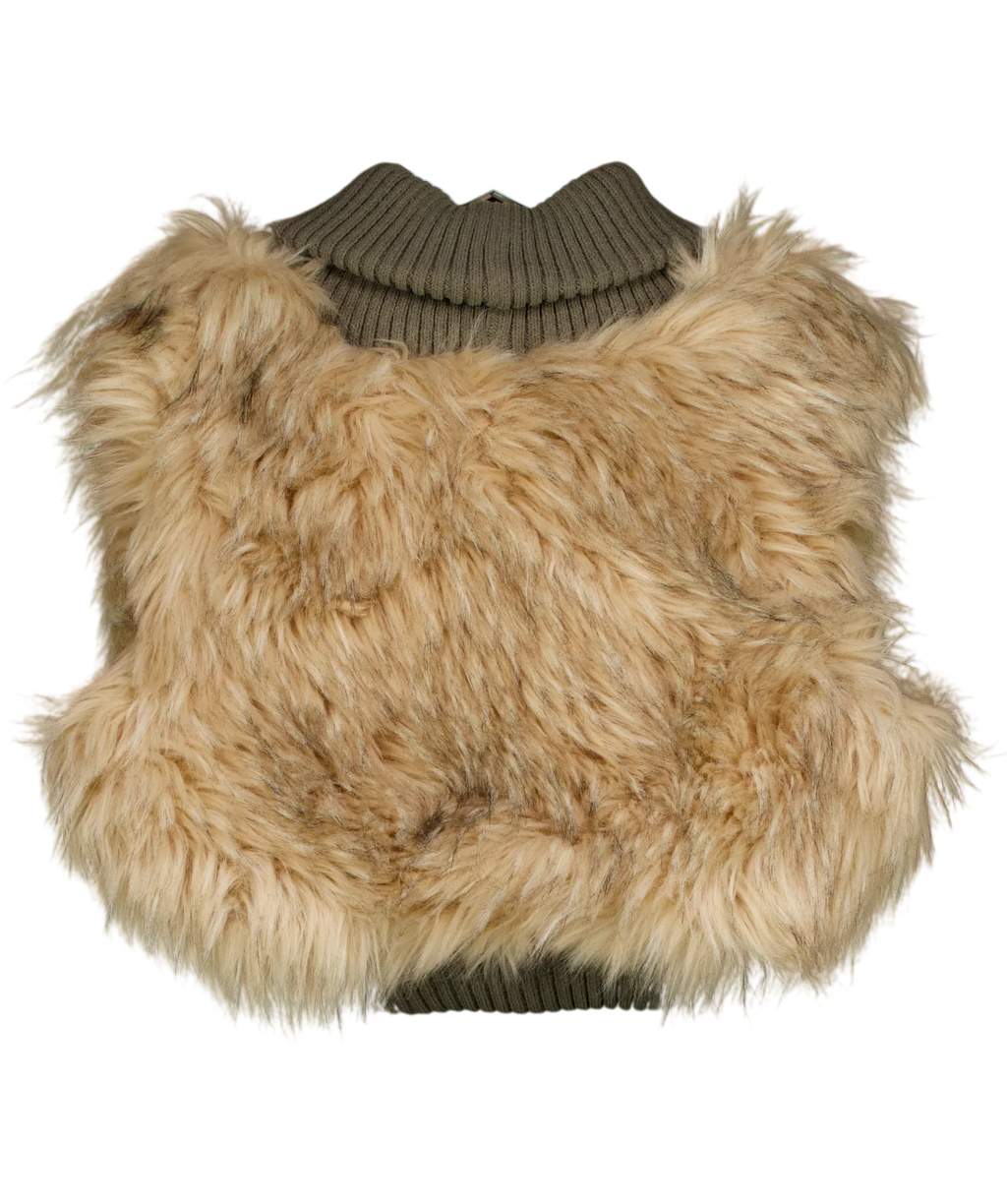 Jaded London Green Meka Faux Fur Knit Shrug Mu, size UK M — back