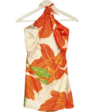 Windsor Floral Satin Halter Mini Dress Cream / Orange  UK S