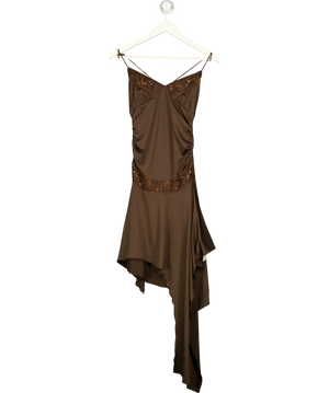 Musera Brown Sequin Beaded Ruched Slip Dress UK S