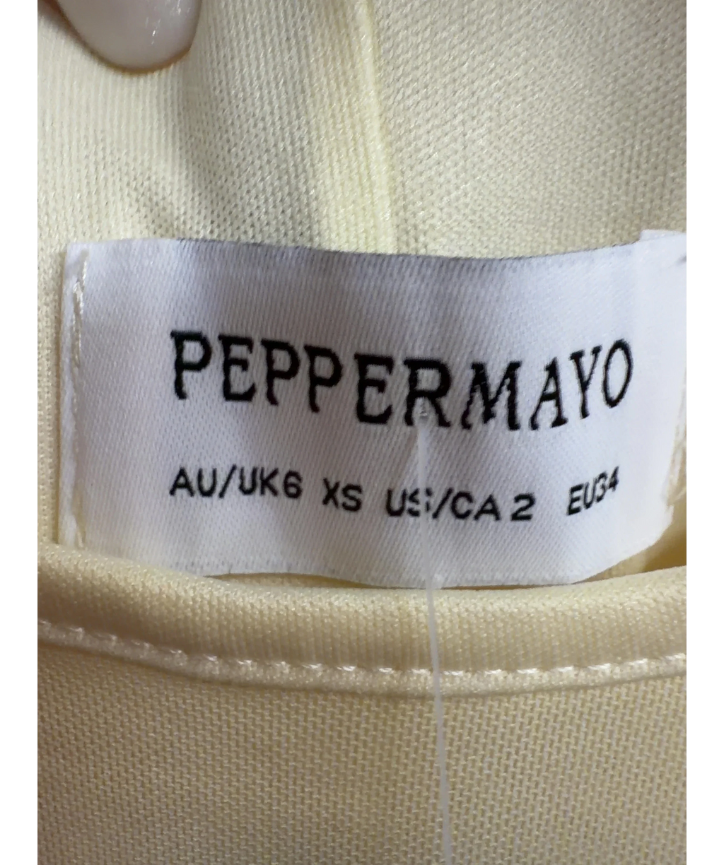 Peppermayo Yellow Bad News Mesh Maxi Dress, size UK 6 — detail