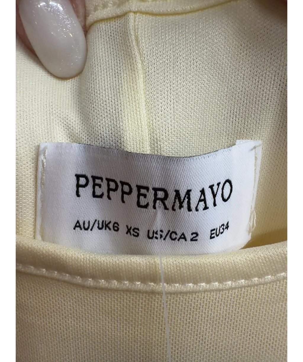 Peppermayo Yellow Bad News Mesh Maxi Dress, size UK 6 — care label