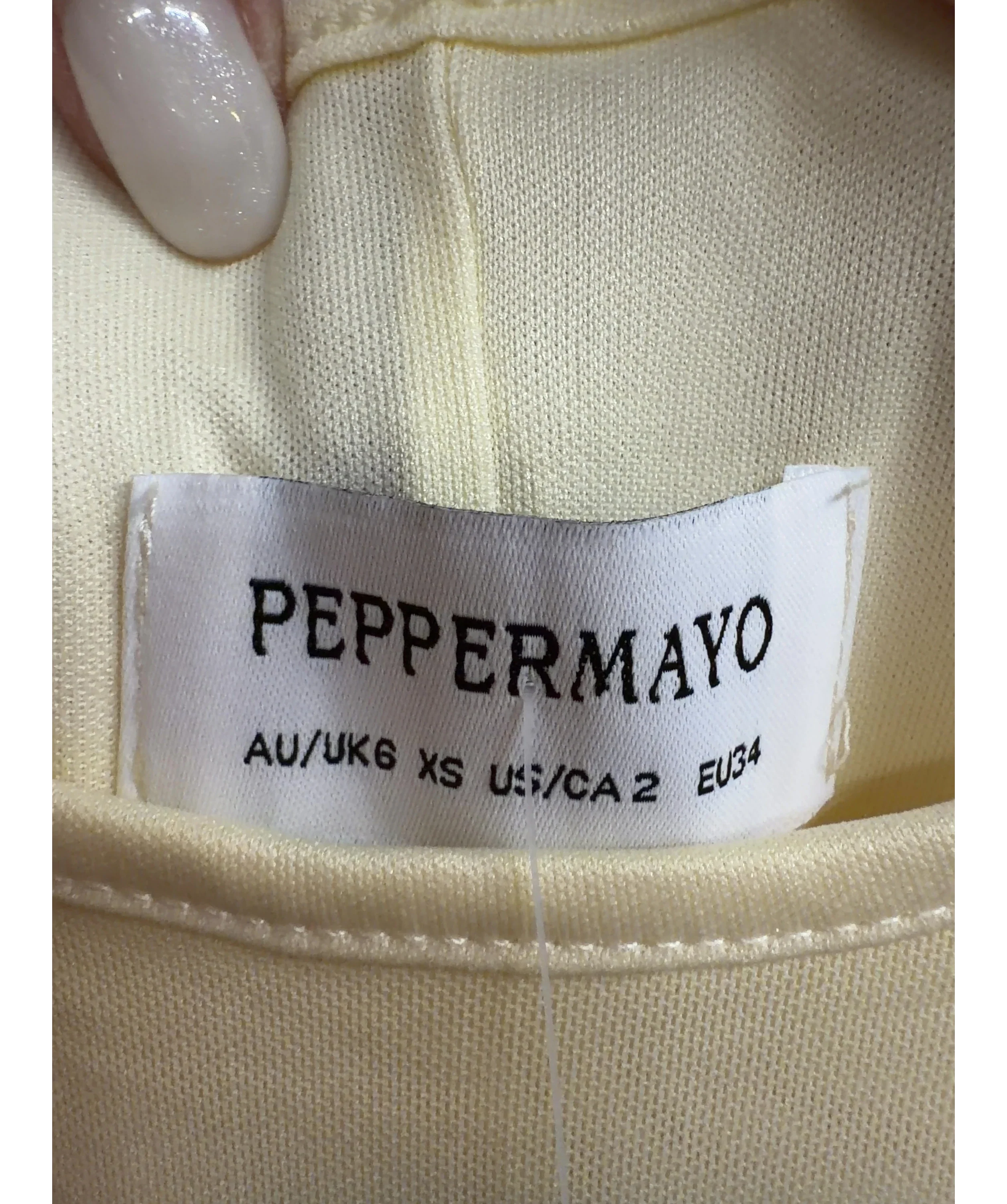 Peppermayo Yellow Bad News Mesh Maxi Dress, size UK 6 — care label