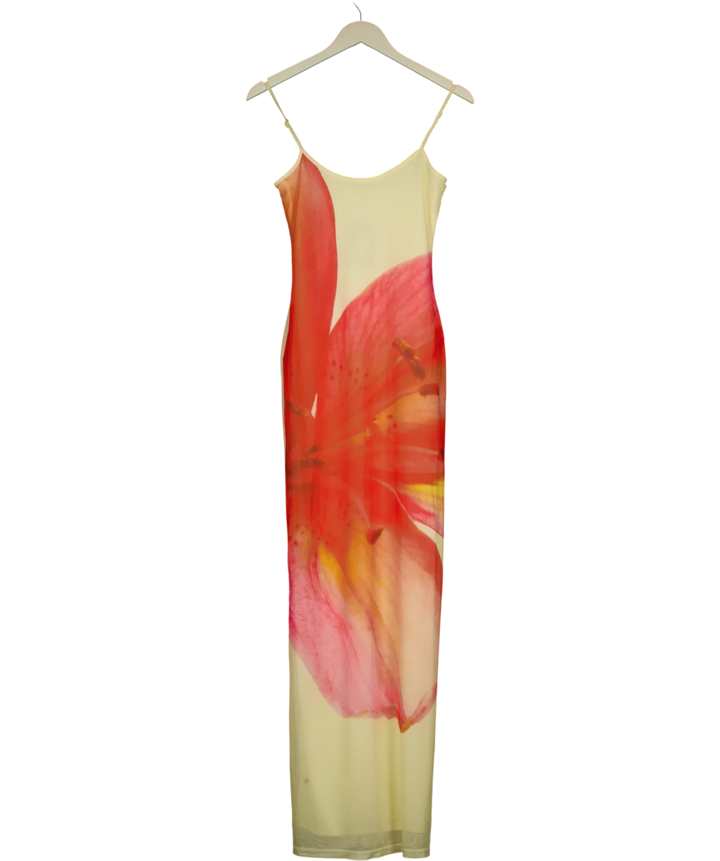 Peppermayo Yellow Bad News Mesh Maxi Dress, size UK 6 — front