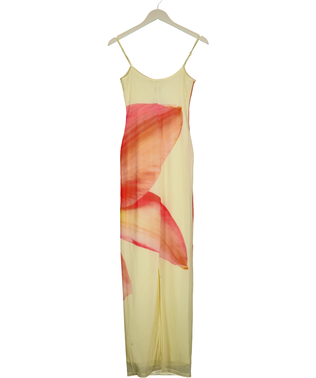 Peppermayo Yellow Bad News Mesh Maxi Dress, size UK 6 — back