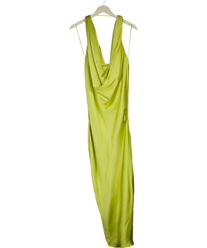Zara Cowl-Neck Satin Midi Slip Dress Green Uk S